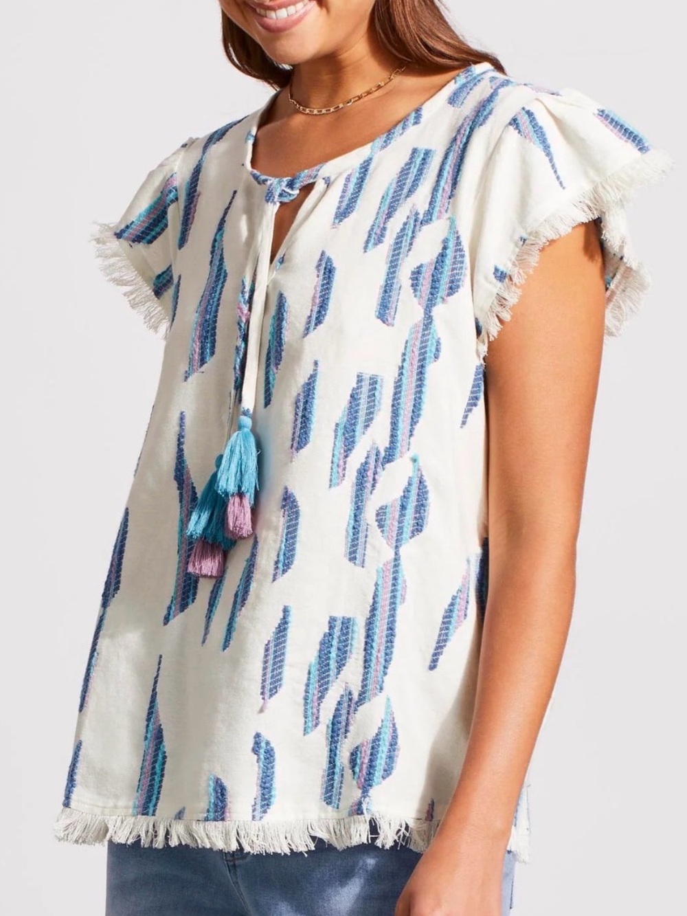 Tribal Jeans White and Blue boho blouse